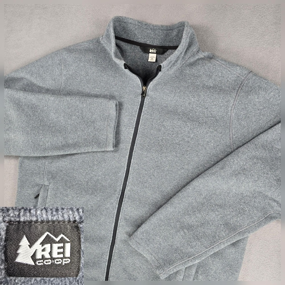 REI Co-op Jacket Mens 2XL Gray Full Zip Fleece Outdoor Layer Pockets Polyester‎